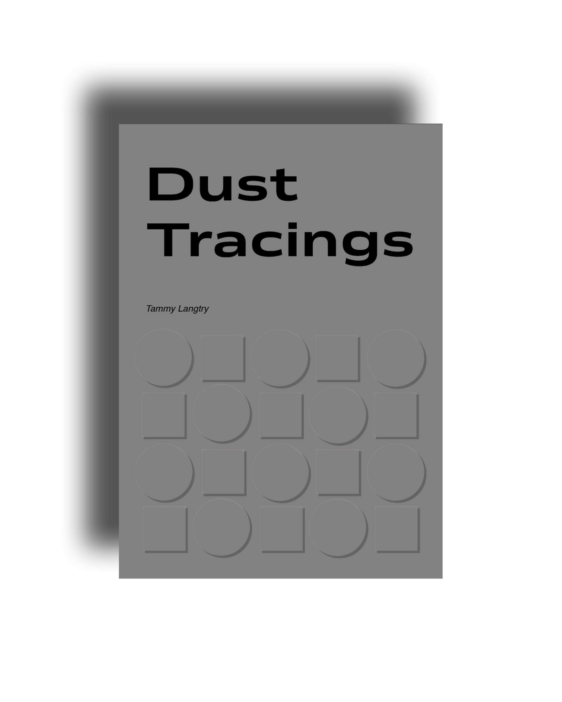 Book titled 'Dust Tracings' with embossed design on a gray background