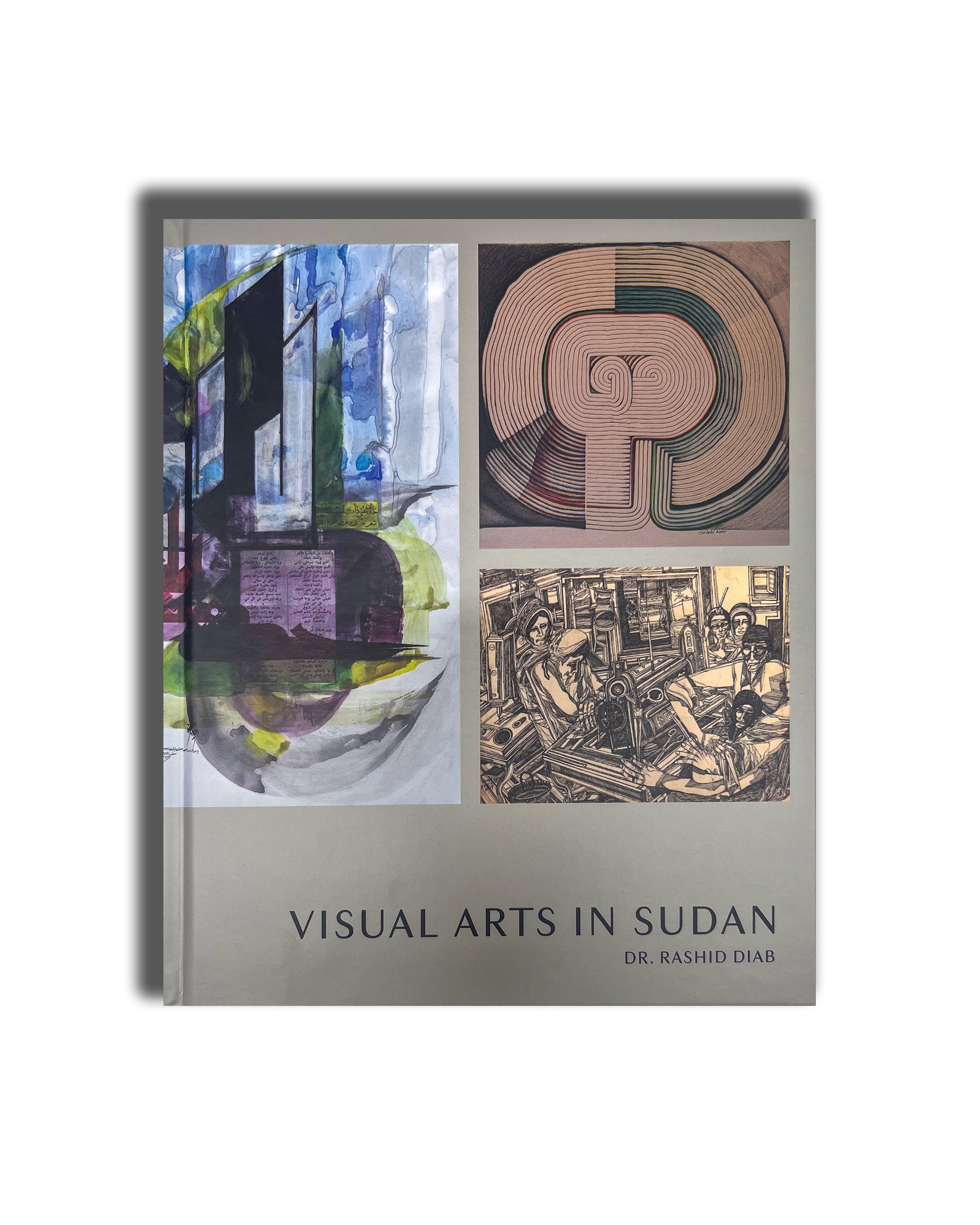 Book titled 'Visual Arts in Sudan' with artistic cover designs on a white background