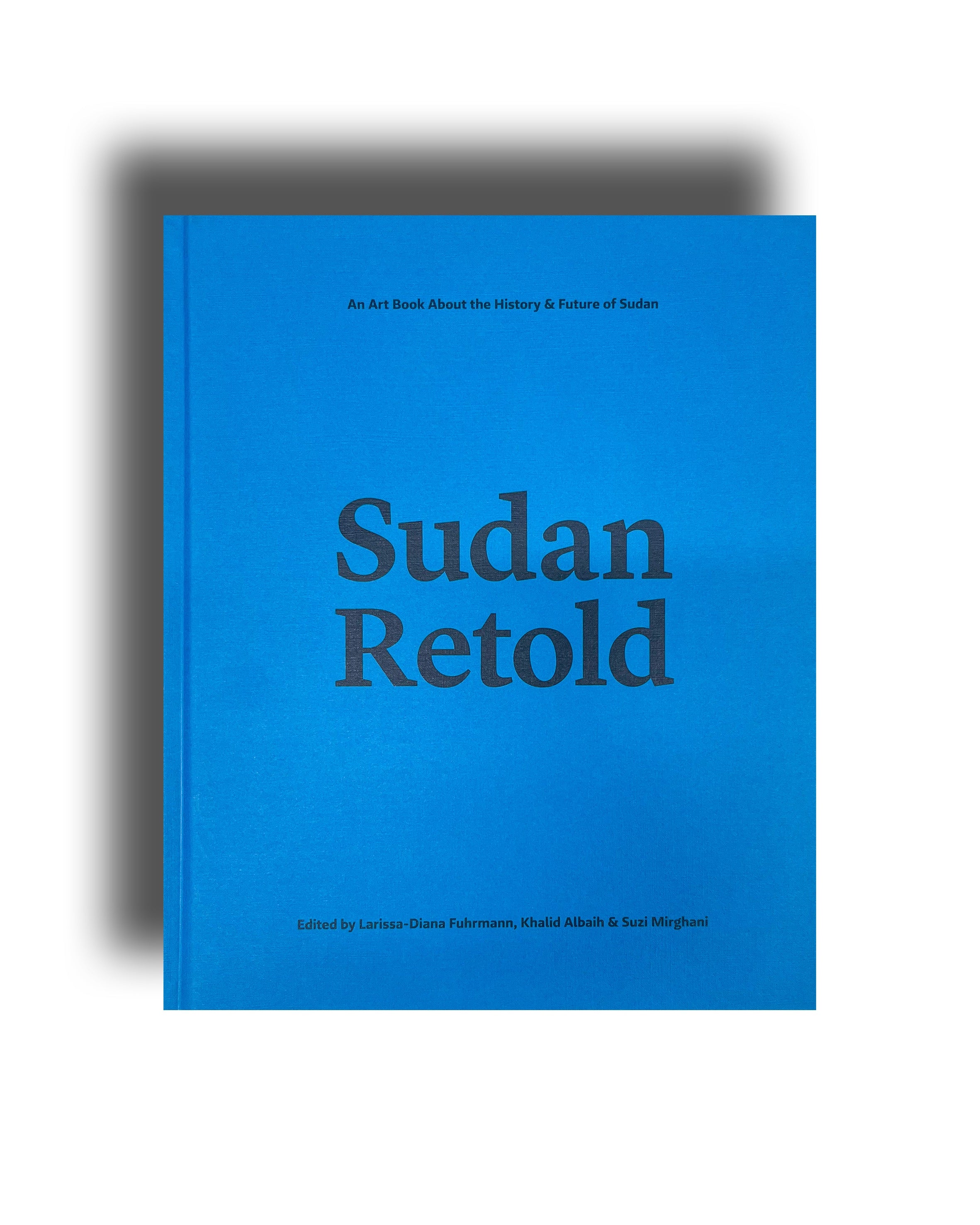 Blue book titled 'Sudan Retold' on a white background